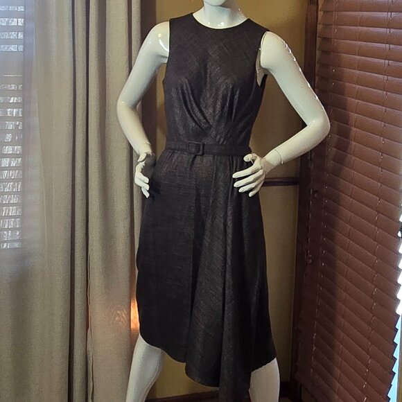 ANTONIO MELANI Professional Belted Sleeveless Brown Plaid Dress sz 4 - Picture 2 of 13
